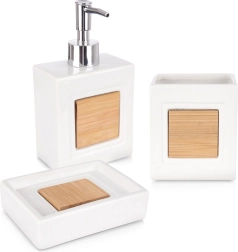 Bijeli dolomitni kupaonski set od 3 dijela s bambusom