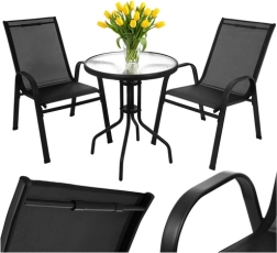 Balkonski bistro set GARDLOV – stolić i 2 stolice, crni