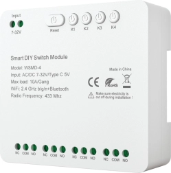Pametan četverokanalni sklopni modul za DIY AVATTO 7–32 V s Wi‑Fi, Bluetooth i RF 433 MHz