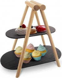 Dvoslojni poslužavni etažer od škriljevca i drva 41 × 24 × 38,5 cm