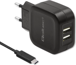Qoltec dvostruki USB punjač 17W s USB-C kabelom