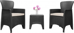 Vrtni set namještaja za terasu ili balkon – 2 fotelje + stol crni