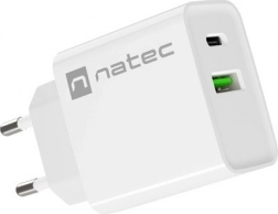 Mrežni punjač NATEC Ribera 20W, 1× USB‑C + 1× USB‑A, bijela