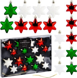 Nerazbitni božićni ukrasi zvijezde crvene, zelene i bijele 16 kom (6 i 5 cm)