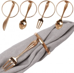 Metalni zlatni prsteni za salvete s visećim priborom, 4 cm, set od 4 kom
