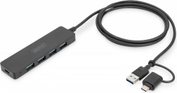 Hub USB 3.0 4-portni SlimLine s adapterom USB-C 1,2m 5Gbps, napajanje konektor USB-C