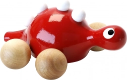 Drveni dinosaurus na kotačićima crveni