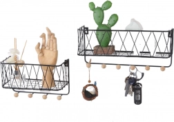 Viseća polica s kukama – crna, 25,5 cm