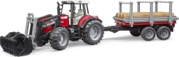 BRUDER traktor MASSEY FERGUSON 7480 s prednjim utovarivačem i prikolicom za trupce