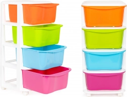 Šareni plastični organizator s četiri ladice na kotačićima