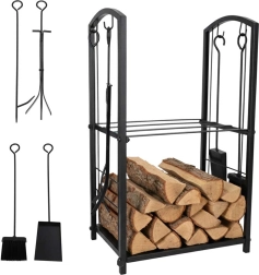 Metalni stalak za drva za kamin s alatom i policama