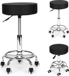 Okretna kozmetička i medicinska stolica s naslonom, crna ModernHome