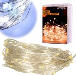 Dekorativna LED žičana svjetla 5 m, 50 LED na baterije – Zimski bijela