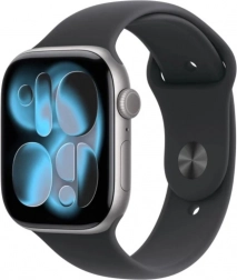 Apple Watch Series 11 GPS 46 mm aluminijsko kućište Zvjezdano siva s crnim sportskim remenom S/M