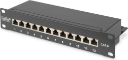 Patch panel 10" 12 portova CAT6 S/FTP 1U s upravljačem kabela – crni
