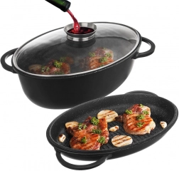 Granitni ovalni set za pečenje 3u1 s grill poklopcem i staklenim poklopcem, 10 l, 43 × 28 cm