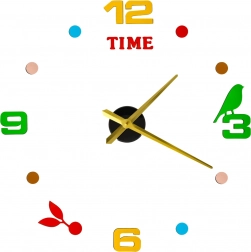 Samoljepljivi DIY zidni sat s podesivim promjerom 80–90 cm, zlatne kazaljke, šarene brojke