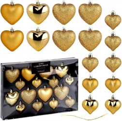 Božićni ukrasi zlatna srca, nelomljivi, set 16 kom (6,5 i 4,5 cm)