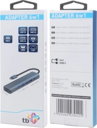 HUB USB-C adapter 6u1 - HDMI, 3x USB, PD, RJ-45