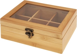 Drvena kutija za čaj od bambusa 21 × 16 × 7,5 cm, 6 pretinaca