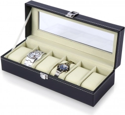 Crna kutija za satove sa staklenim poklopcem, 30,5 × 11,5 × 8 cm