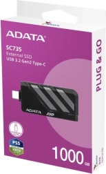 Vanjski SSD disk ADATA SC735 1 TB USB‑C 3.2 Gen 2 1000/1000 MB/s sivi