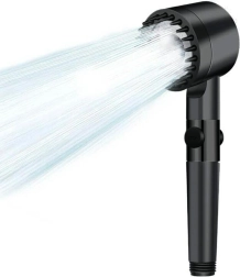 Crna tuš-glava s funkcijom STOP i regulacijom protoka