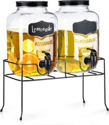 Dvostruki stakleni dozator za piće s pipom i crnim stalkom 2×4 l