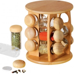 Drveni rotirajući stalak za začine s 12 staklenki, set od 13 dijelova