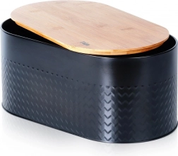 Čelična kutija za kruh s bambusnom daskom za rezanje, crna 34 × 18,5 × 15,5 cm