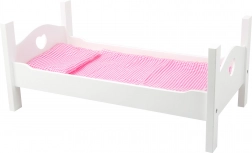 Drveni krevetić za lutke s bijelim srčanim motivima