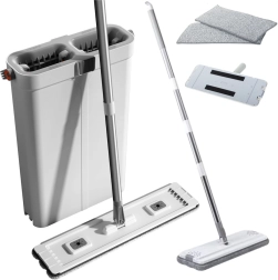 Set za čišćenje s ravnim mopom i dvo-komornom kantom od mikrovlakana
