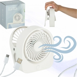 Stolni mini ventilator s klipsom, bežični USB, 3 brzine, 11,5 cm, bijeli