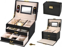 Satenasta kutija za nakit s ključem i zrcalom – crna