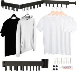 Zidna sklopiva teleskopska sušilica za rublje, crna, 123 cm, 18 kukica