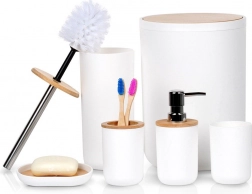 Bijeli kupaonski set 6 kom s bambusovim detaljima