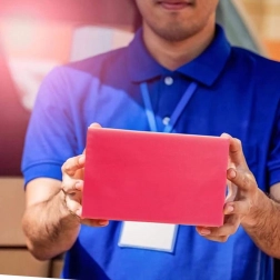 Crvene kurirske plastične vrećice s izrezom za ručku 500 × 600 + 70 mm, 50 kom, tisak Thank You