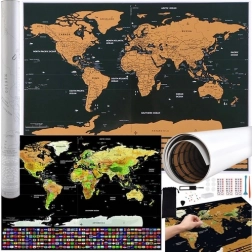 Svjetska karta za grebanje s zastavama i priborom