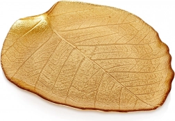 Stakleni zlatni tanjur u obliku lista 27,5 × 24 cm