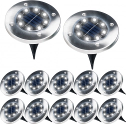 Solarna ugradbena LED vrtna svjetla od nehrđajućeg čelika, 12 kom, promjer 11,5 cm