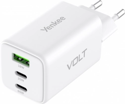 Mrežni punjač VOLT 65 W GaN, 3× USB (2× USB‑C + 1× USB‑A) s Power Delivery 3.0 i QC 4.0