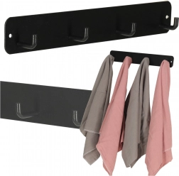 Zidna kupaonska vješalica s 4 kukice, crni metal