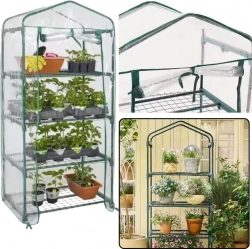Mini staklenik za balkon/vrt, 4 police, metalni, PVC folija 69 x 49 x 157 cm