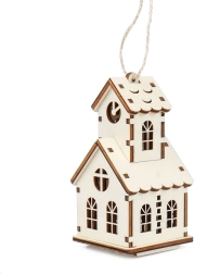Čarolija drva srednja kućica – crkvica s tornjićem i LED svijećom