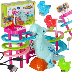 Trkaća staza dinosaurus sa toboganom, pokretnim stepenicama, LED i zvukom