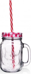 Stakleni vrč s poklopcem i slamkom 450 ml