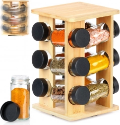 Okretni bambusov stalak za začine sa staklenim posudicama, 13-dijelni