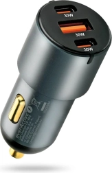 Autopunjač 60 W s USB‑C PD i USB QC3.0 (1× USB, 2× USB‑C) crna