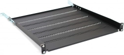 Polica za 19" rack 1U, 483 × 450 mm, crna, perforirana s podešavanjem i potporom