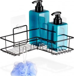 Kutna kupaonska polica s vakuumskim lijepljenjem od crnog metala VILDE